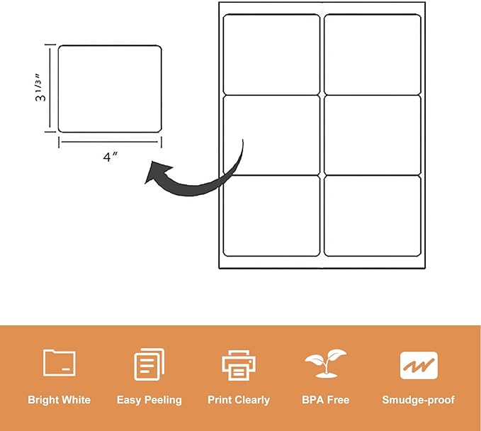 LabelMore 3 1/3 x 4 Labels - 6 Up Self Adhesive Shipping Labels - FBA Labels - 100 Sheet/ 600 Labels