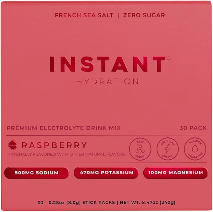 Instant Hydration Electrolytes Powder Packets - Raspberry Electrolyte Drink Mix - Zero Sugar - Keto, Vegan, Gluten-Free, Non-GMO - Boost Recovery, Brain Health, Muscle & Tissue Support- 30 Sticks