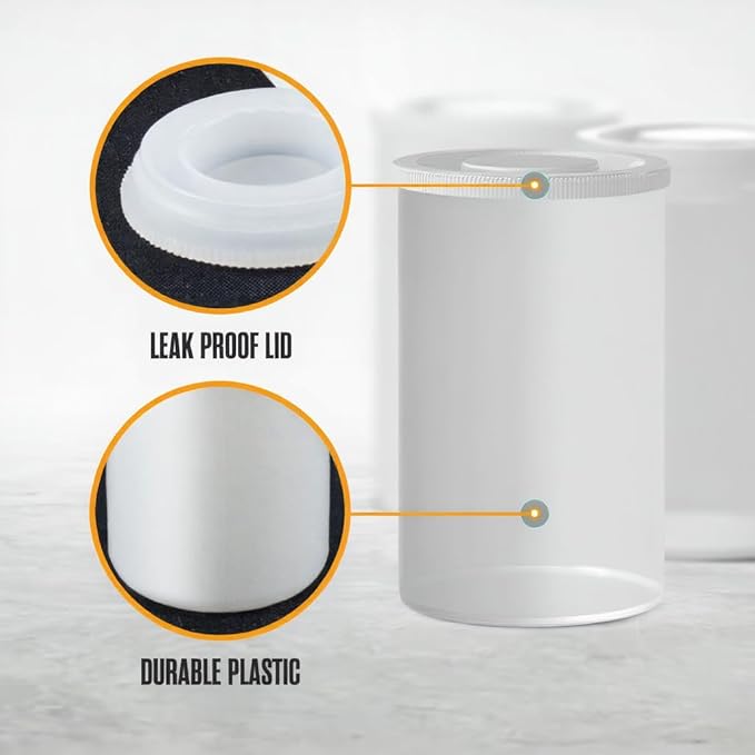 Houseables Film Canisters with Caps, Film Canisters, 35mm Case, Container with Lids, Cannisters for Rockets, Empty Camera Reel Holder, Bottles, Coin Storage, Clear, Plastic, 8oz, 2"x1", 60 Pack, Bulk