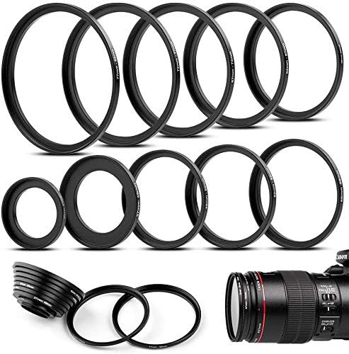10 Pieces Metal Step-Up Adapter Rings Kit Lens Filter Stepping Adapter Rings Set for DSLR Camera