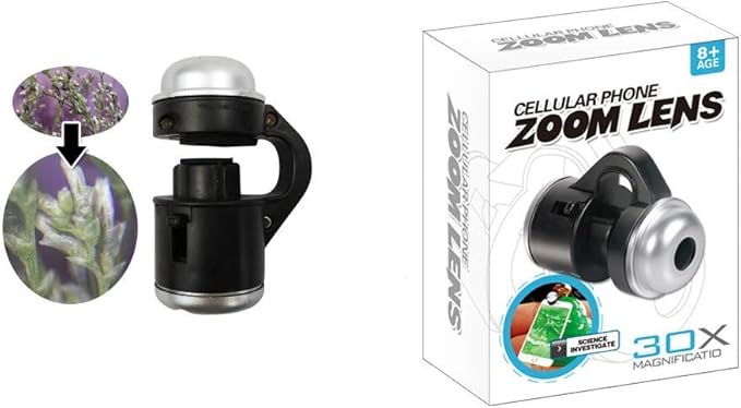 Jiusion 30X Zoom Bright LED Stereo Microscope Magnifier Clip-On Cell Phone Mobile Phone Camera Lens Compatible with Apple iPhone Samsung iPad