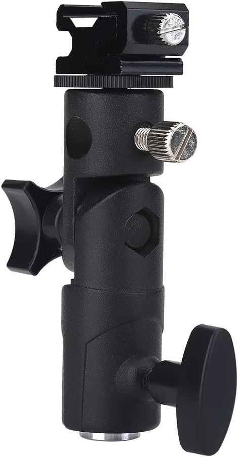 Yoidesu Camera Flash Mount, E Type Flash Stand Bracket, Adjustable Detachable Hot Shoe Mount Adapter Umbrella Holder, with 1/4inch and 3/8inch Screw Adapter