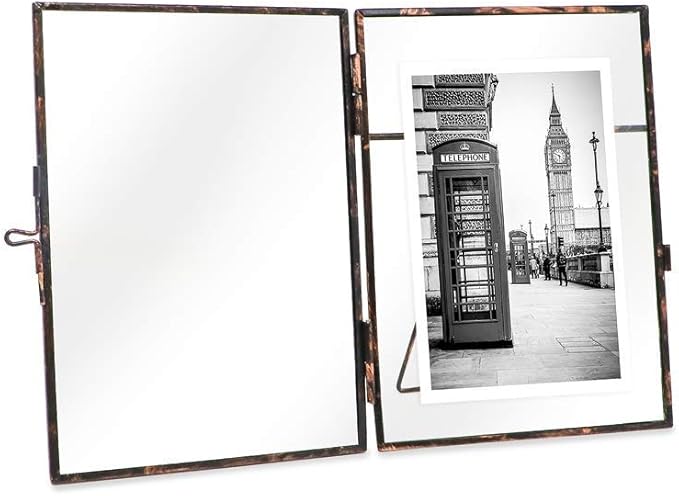 Isaac Jacobs 5x7, Antique Bronze, Vintage Style Brass and Glass, Metal Floating Picture Frame (Vertical) with Locket Closure, for Photos, Art, & More, Tabletop Display (5x7 Antique Bronze)