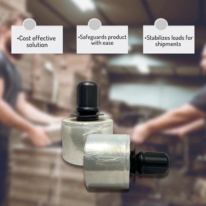 PSBM 12 Rolls 5 Inch x 1000 Feet 80 Gauge Mini Stretch Film/Wrap with Plastic Handle, Heavy Duty Industrial Strength Clear Shrink/Plastic Wrap for Moving, Packing, Shipping, Bundling & Storage