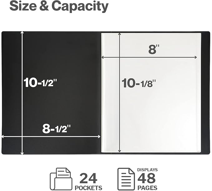 CRANBURY Portfolio Binder for 8x10 Photos (Pink), Poly Plastic 8 x 10 Art Presentation Book with Clear Plastic Sleeves, 24 Pages Hold 48 Pictures, 10x8 Photo Book with Customizable Front Pocket