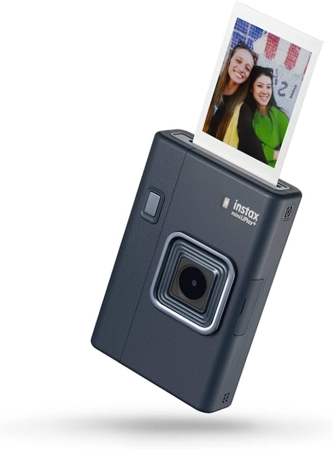FUJIFILM instax mini LiPlay+ (Midnight Blue) Hybrid Instant Camera Bundle with 20 Exposures Instant Film + Instax Mini Album, Borders, Stickers & Clips + Microfiber Cleaning Cloth (4 Items)