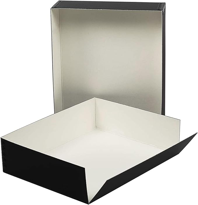 Lineco Museum Archival Storage Box, Drop Front Design with Metal Edges Removable Lid, 8.5 X 11 X 3 inches Acid-Free Photo Album Case, Preserve Prints Pictures, Magazine, Documents, Artworks, Black