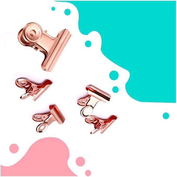 YUCHIYA 10 Pack Bulldog Clips with 10 Push-pins, Paper File Clips with Strong Spring, Large Metal Binder Clips, Seal Clamps for Coffee Tea Food Bags(Rose Gold,2.5inch)
