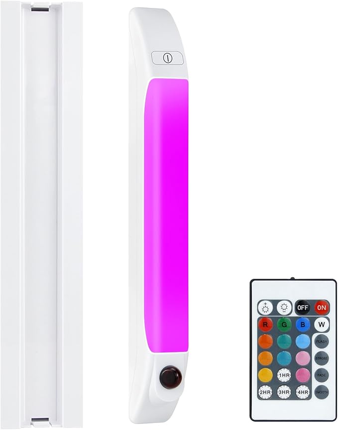BIGMONAT LED Under Cabinet Light, Battery Operated RGB Colors Changing Led Bar Lights with Remote,Multicolor Under Counter Lights for Kitchen, Dimmable Light for Cabinet, Counter, Workbench