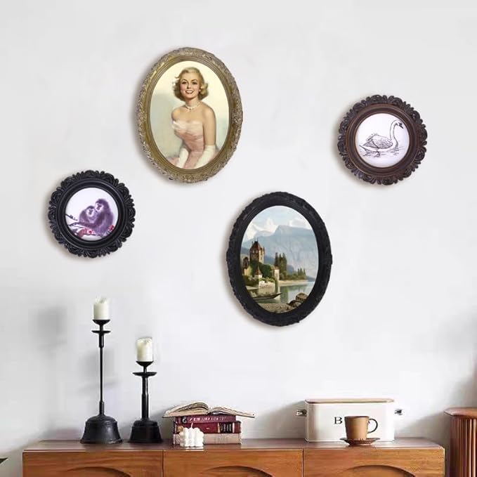 Vintage 5x7 Oval Picture Frame,Classic Ornamental Photo Frame Antique Frame with Intricate Carvings,Tabletop Display and Wall Mount,Real Glass Front,Old-Fashion (Black, 5x7)