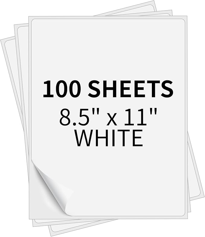 Full Sheet Labels 8.5” x 11” Sticker Paper Matte White, Large Shipping Label Paper for Inkjet Laser Printer, 100 Counts