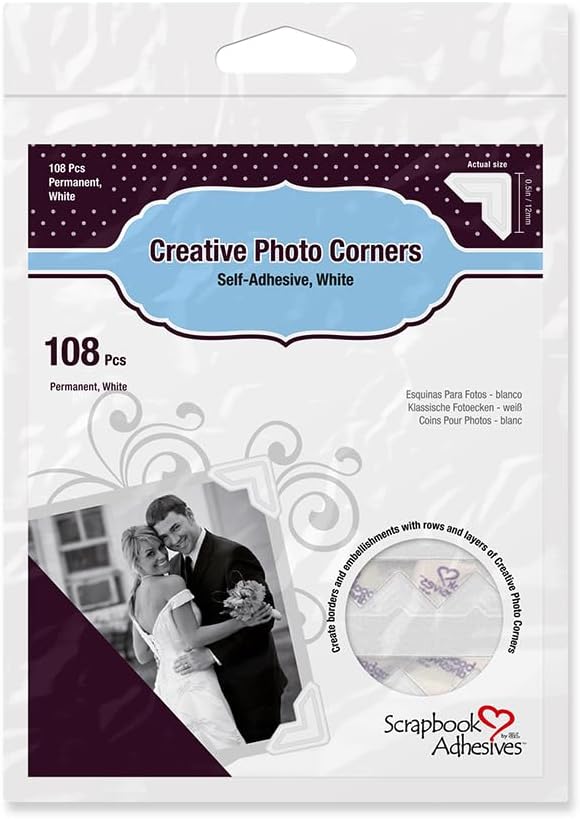 SCRAPBOOK ADHESIVES BY 3L Self-Adhesive Creative Paper Photo Corners, White, 108-Pack