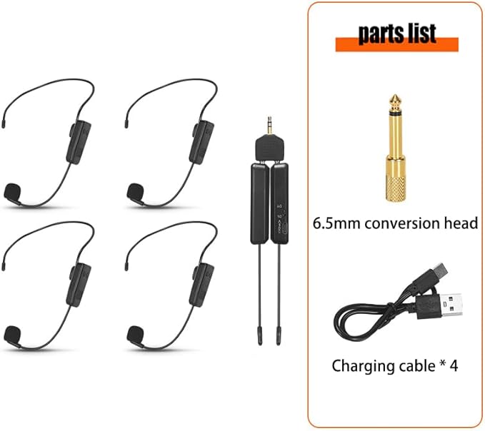 Wireless Microphone System for 4 People,2.4G Wireless Headset Mics and Handheld Mics 2 in 1,Ideal for Speakers,Voice Amplifier,PA System,Teacher,Tour Guides,Fitness Instructor