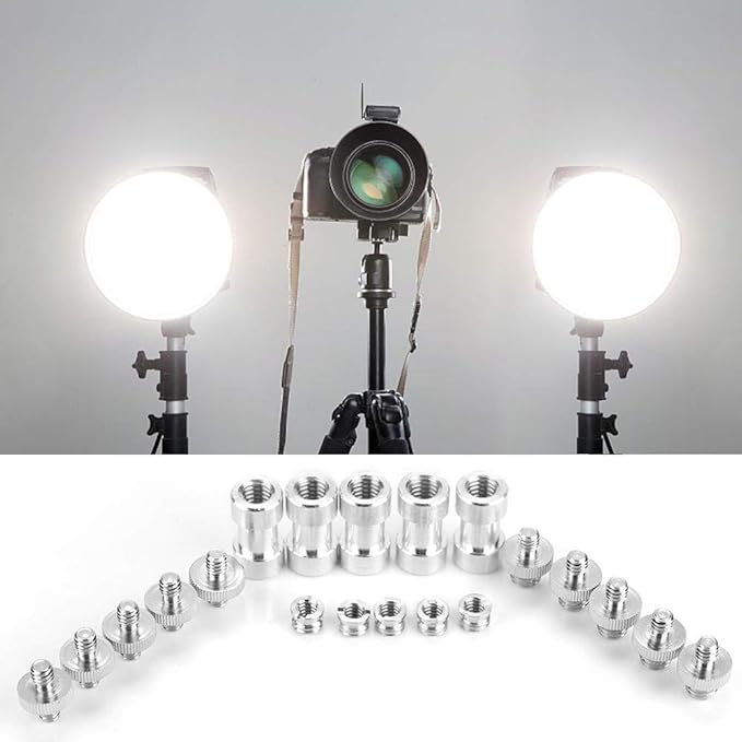 20Pcs Camera Mount Screw Kit, Portable 1/4 Inch to 3/8 Inch,1/4 to 1/4 Threaded Ring Screw Converter Threaded Adapter Accessory for DSLR,Flash,Light Stand,Tripod/Monopod/Ballhead