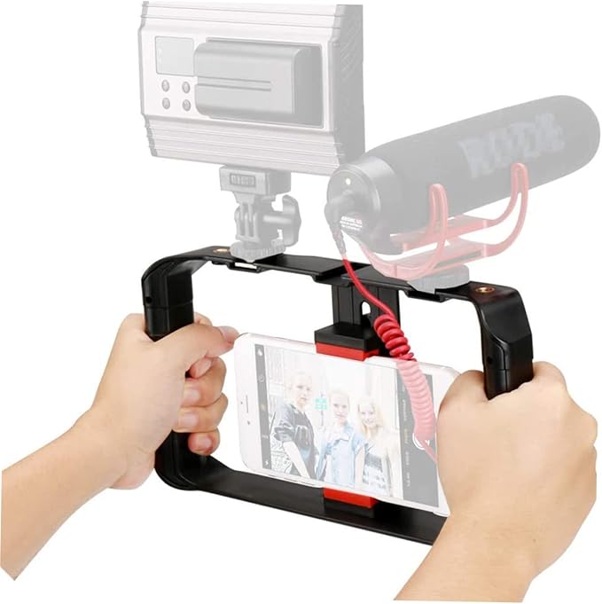 NUOBESTY Smartphone Radio Rig Phone Holder for Filmmaking Handheld Grip Stand for Video Recording Compatible Sturdy Black and Red Design