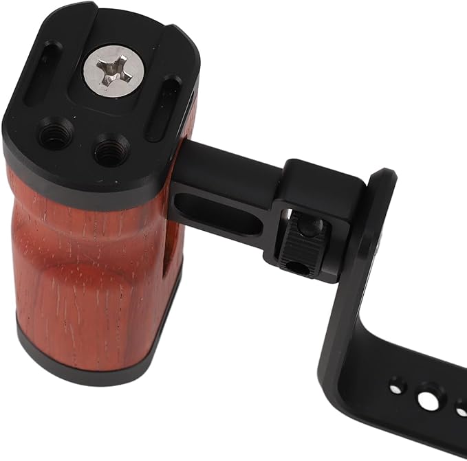 Phone Camera Rig Hand Grip, Wooden Handle with Adjustable L Plate, Cold Shoe Mounts, for, for iOS Smartphones