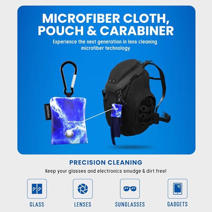 Microfiber Cloth & Glasses Wipes (6 Pack) Lens & Glasses Cleaning Cloth - Eyeglass Cleaner - Camera Lenses & Gadget Delicate Screens - Blue