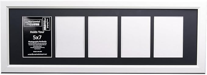 Creative Letter Art 5 Opening Glass Face White Picture Frame to hold 5 by 7 inch Photographs including 10x32-inch White Mat Collage