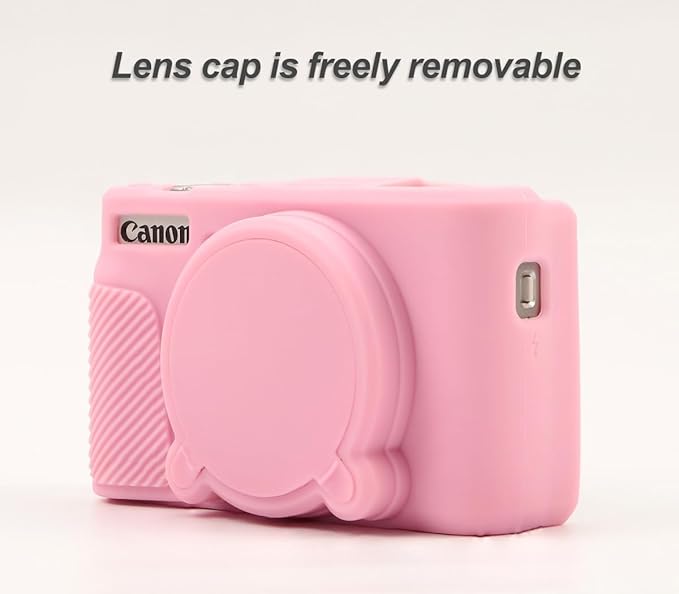 Pocoukate Case for Canon PowerShot SX740 HS Camera, Soft Silicone Protective Cover Skin with Removable Lens Cover for SX740/SX730 HS Accessories Rubber with Tempered Glass Screen Protector - Pink ﻿