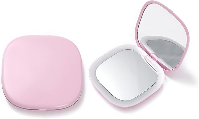 QUELIEN Compact Mirror LED Lighted Pocket Mirror for Women, 1X/3X Sleek Pink Mini Travel Compact Mirrors, Portable Compact Mirror with Light for Makeup, Purse, and On-The-Go Use