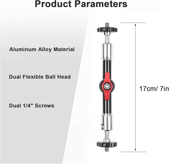 Camnoon 7 Inch Adjustable Articulating Friction Magic Arm Flexible Extension Bracket Aluminum Alloy with Dual 1/4 Inch Screw 360° Rotatable for Video Monitor LED Light Flash