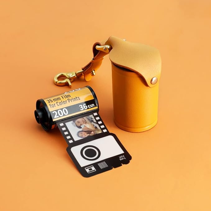 ZVZKC Leather 35mm Film Case Keychain, 35mm Film Holder Film Canisters with Caps for Film Photography & Gifts, H 1.96inch / 5cm (Yellow)