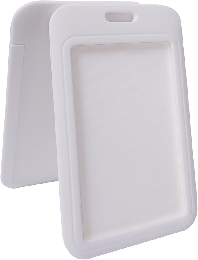 Larpur 2 Pack Vertical ID Badge Holders Hard Plastic Card Cases with Clear ID Window for School, Office, Factory, White
