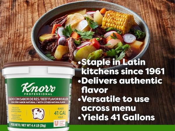 Knorr Professional Caldo de Res, Beef Bouillon with Beef Flavor Granulated Base, Bouillon as a Base, Marinade, Flavor Enhancer, Shelf Stable Convenience, 0g Trans Fat, 4.4 lbs (Pack of 2)