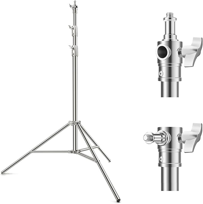 K&F CONCEPT 9.2ft/2.8m Stainless Steel Light Stand, Spring Cushioned Heavy Duty Photography Tripod Stand with 1/4” to 3/8” Universal Screw Adapter for Strobe,LED Video Light,Ring Light,Softbox