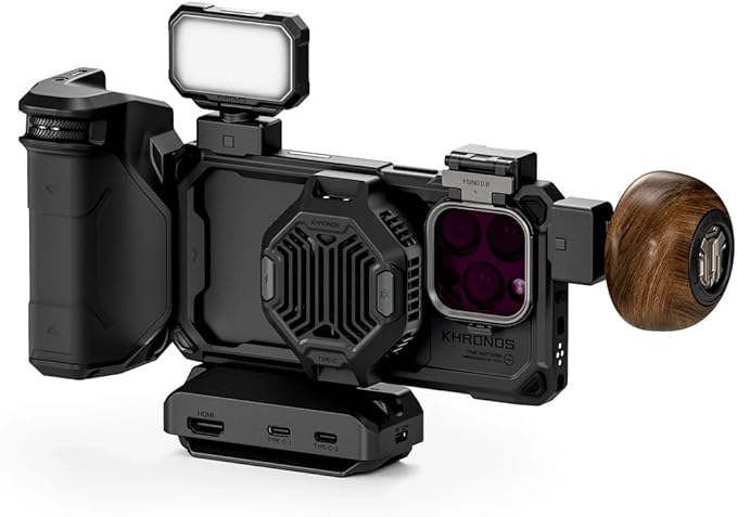 Tilta Khronos Ultimate Kit for iPhone 16 Pro | Includes Case, Cooling Fan, Focus PD Handle, LED Panel, USB-C Hub, Wooden Handle, SSD Holder, Filter Tray, ND Filters (Black, iPhone 16 Pro)