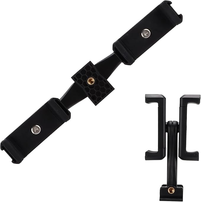 Phone Tripod Mount Adapter, Clip Tripod Monopod Selfie Stick Dual Cell Phone Holder Universal Cold Shoe Adapter for Vlog Live Streaming Video Recording