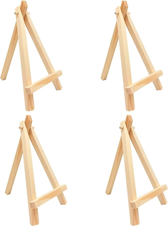 Medsuo 4pcs Pine Wood Mini Easel Triangle Frame Wedding Table Card Stand Display Holder for Displaying Wedding Business Card Painting Craft Drawing Photo Numbers Place Name Card Holder Display Stand