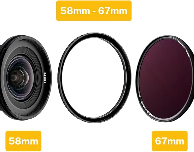 NiSi - Brass Pro 58mm to 67mm Step-Up Ring - Threaded Stepping Adapter Ring, 58mm Male Lens Attachment 67mm Female Filter and Accessory Thread - Matte Black Finish to Prevent Reflections, Brass Alloy