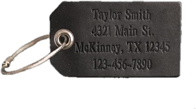 Ox & Pine Handmade Personalized Leather Luggage Tags - 100% Full-Grain Leather (Dark Brown, Rustic Brown, Saddle Tan, Rustic Gray, or Black) 3.5" x 2" (Black)