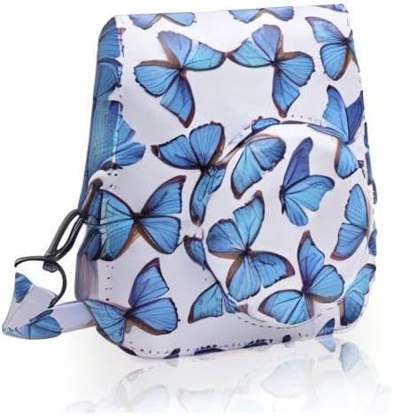 Frankmate PU Leather Camera Case Compatible with Fujifilm Instax Mini 11 12 Instant Camera with Adjustable Strap and Pocket (Butterfly)