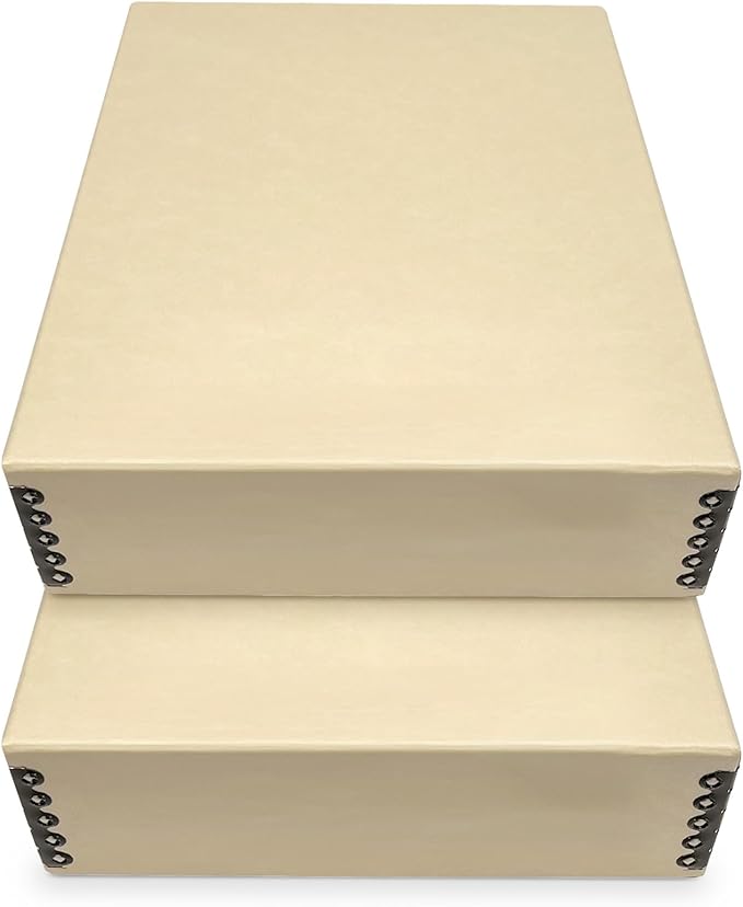 Golden State Art, Archival Storage Box, Acid-Free Drop Front Museum Box with Metal Edge for Storing Artwork Photos Documents Prints Arts and Crafts (Tan-9x12x3 Inches) Pack of 2