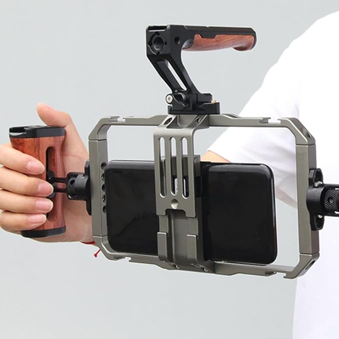 Smartphone Video Rig Rabbit Cage Filmmaking Case Handheld Phone Video Stabilizer Grip Tripod Mount Stand Frame Easy to Use, titanium, 500707608