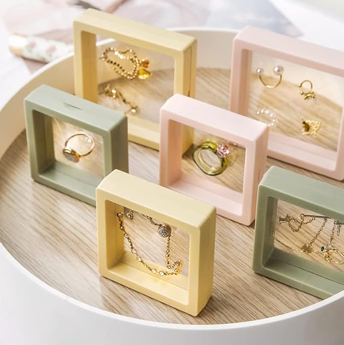 12PCS 3D Floating Frame Display Stand, Jewelry Box, Gift Box, Ornament Organizer, Small Travel Jewelry Box, PE Film Anti-Oxidation, Suspended Display Box Stackable (2.75 * 2.75，Type 2)