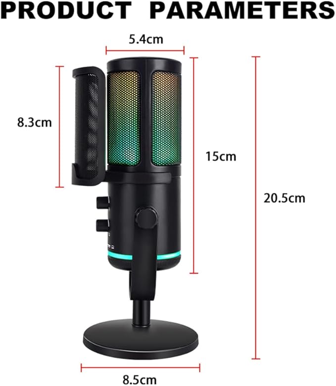 USB Gaming Microphone for PC/PS5 - RGB Condenser Mic with Noise Cancellation & Tap-to-Mute - Triple-Knob Control (Gain/Monitor Mix/Vol) - Desktop Stand for Streaming, Podcasting, Twitch, Discord