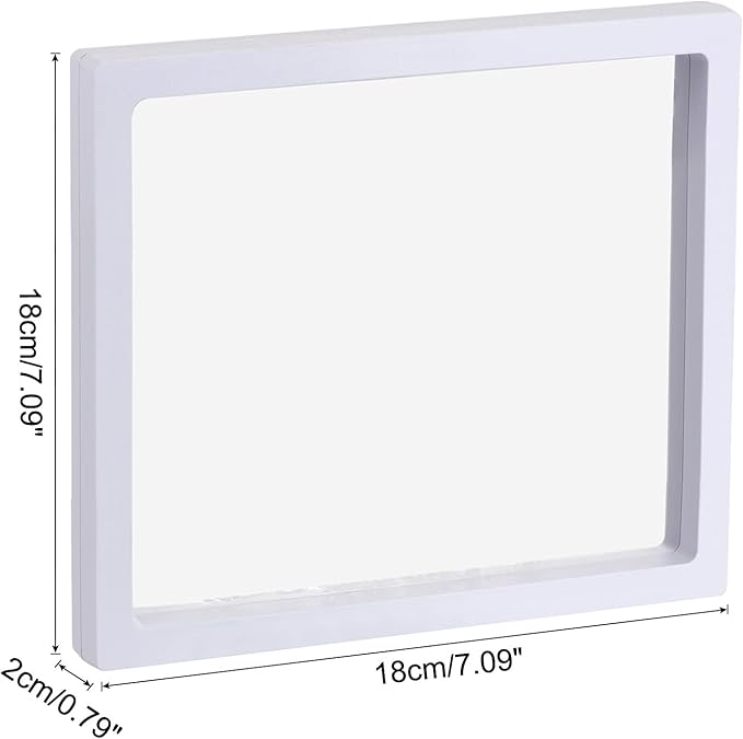 MECCANIXITY Floating Frame Display Holder Stand 3D Jewelry Display Box with Base 7.09 x 7.09 x 0.79 inch White Pack of 2