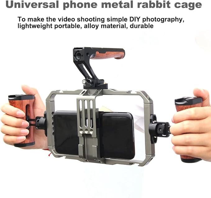 Smartphone Video Rig Rabbit Cage Filmmaking Case Handheld Phone Video Stabilizer Grip Tripod Mount Stand Frame Easy to Use, titanium, 500707608