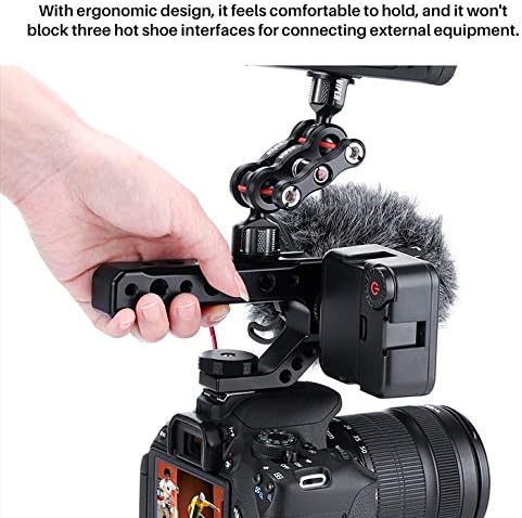 R005 Camera Top Handle Camera Top Cheese Handle Grip Universal Video Stabilizing Rig W 3 Cold Shoe Adapters to Mount Microphone, LED Light, Monitor, Easy Low Angle Shoots Metal
