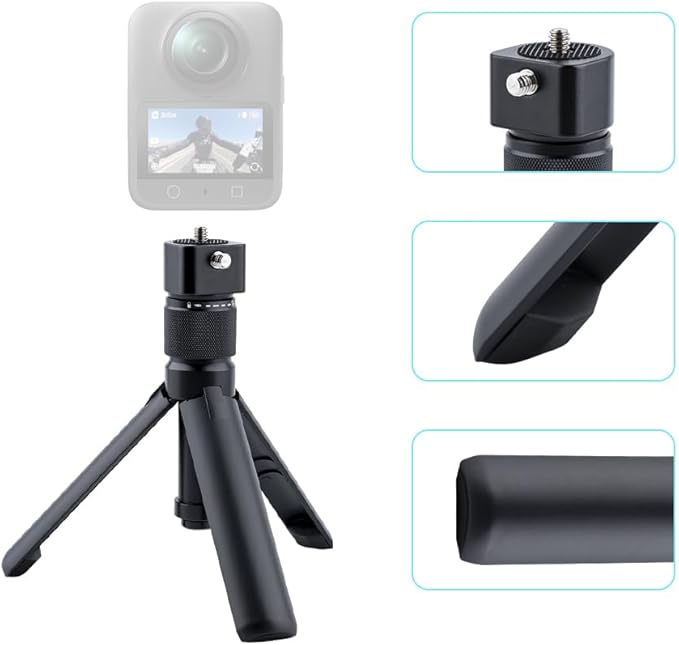 Bullet Time Handle Tripod Rotating Grip with Invisible Selfie Stick for Insta360 X5/X4, DJI OSMO Pocket 3, GoPro,1/4" Thread, 6 lbs Capacity, Compact Selfie Stick & Tabletop Tripod (47 inches)