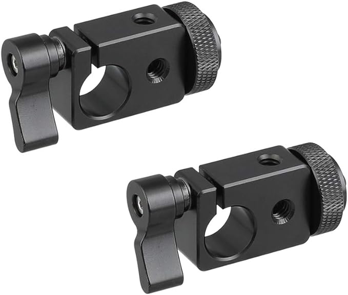 CAMVATE 15mm Single Rod Clamp Adapter with Black Thumbscrew Locking Knob (2 Pieces) - 2217