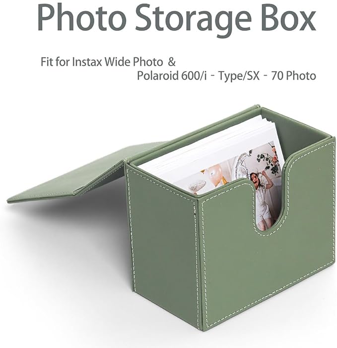 Orga'Neat Picture Holder Storage Case for Fujifilm Instax Wide Film, PU Leather Photo Holder with Pocket Outside, up to 50 Photos (Sage Green)