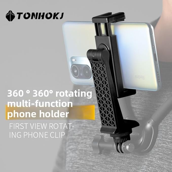 Tripod Phone Mount, Universal Smartphone Mount Adapter with 2 Cold Shoe and 1/4" Screw, 360° Rotates and 180° Tilts Adjustable Cell Phone Clamp Holder for Enhancing Mobile Photography Setup