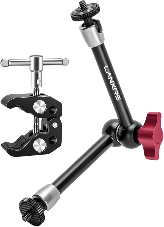 Super Clamp with 9.8" Adjustable Friction Power Magic Arm - 5X 1/4" & 1x 3/8" Thread - Max Load 4.4lb/2kg - for LCD Monitors, LED Lights, Camera Cages