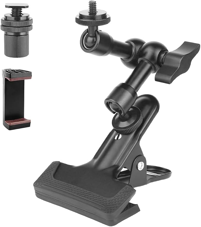 Super Clamp Camera Clamp Mount 5.5“ Magic Arm with 1/4" Thread, Articulating Friction Arm Tripod Camera Mount for DSLR Camera, Video Light