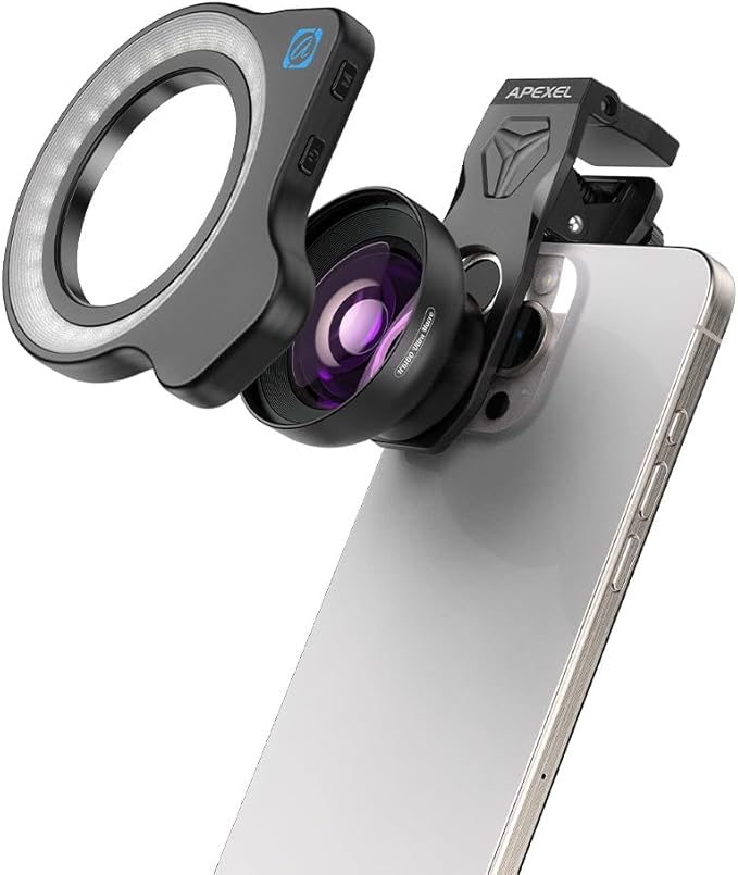 APEXEL 100Ultra Macro Lens + Fill Light- Enhanced Version Smartphone Lens for iPhone| Professional Macro Photography of Flowers, Iinsects, Jewelry, Food Details and Other Small Objects