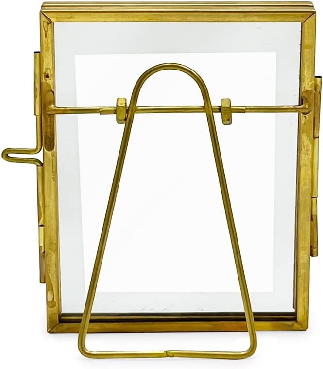 Isaac Jacobs 2x3, Antique Gold, Vintage Style Brass and Glass, Metal Floating Picture Frame (Vertical) with Locket Closure, for Photos, Art, & More, Tabletop Display (2x3 Antique Gold)